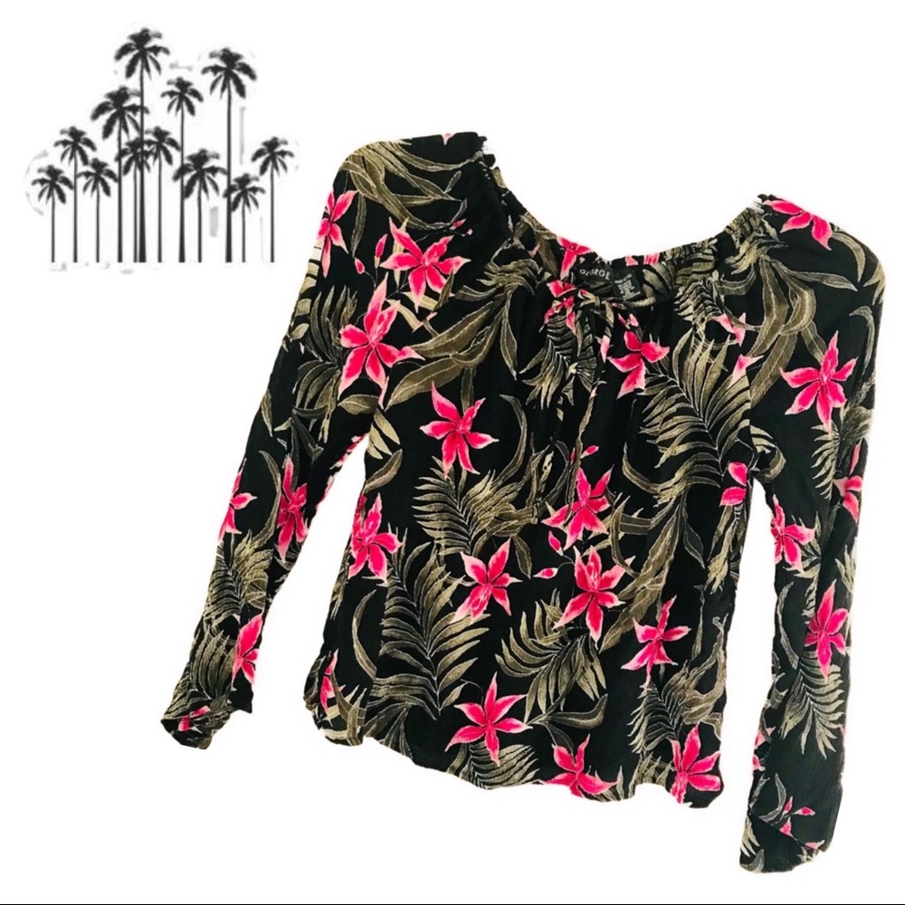 MFlower Print Bardot Off the Shoulder Top